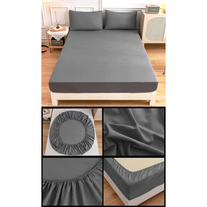 Drap Housse de lit avec bande super doux + 2 Taie d'oreiller 160x200cm