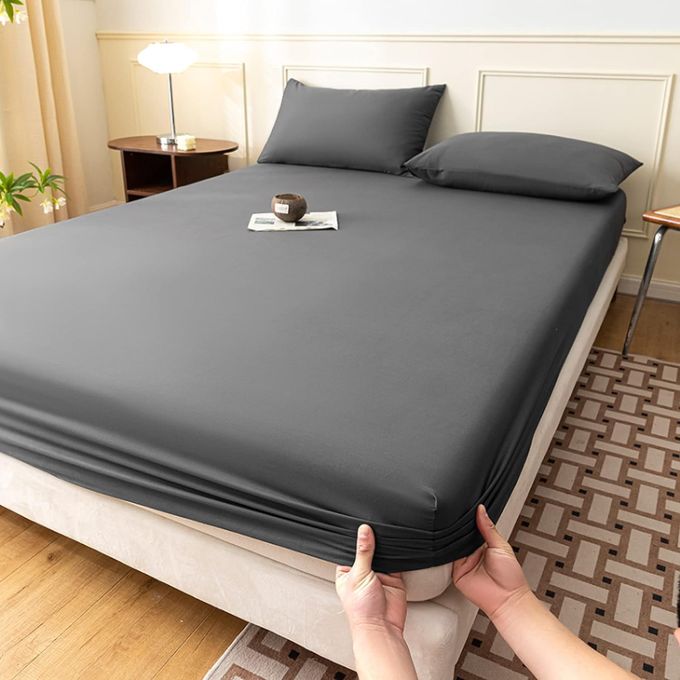 Drap Housse de lit avec bande super doux + 2 Taie d'oreiller 160x200cm