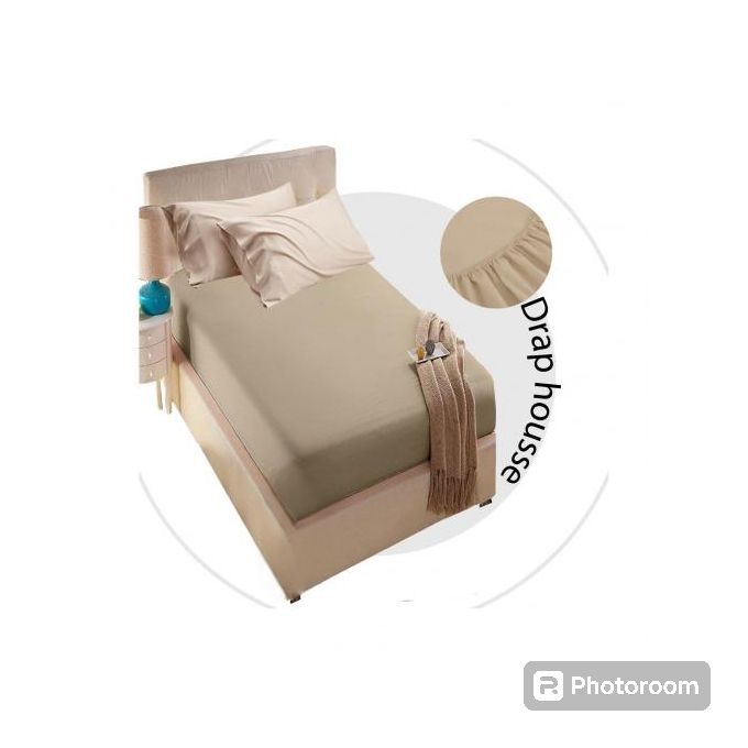 Drap Housse de lit beige avec bande doux+1 Taie d'oreiller 190x90cm(seule place)