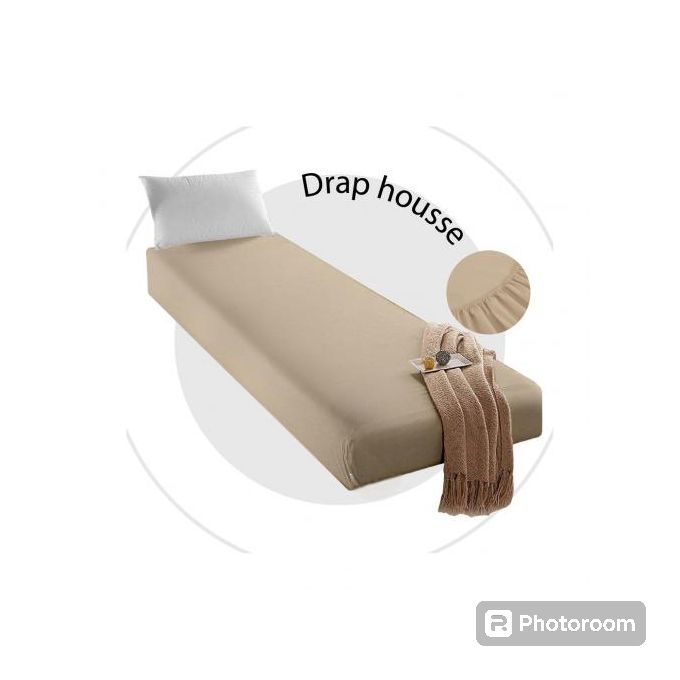 Drap Housse de lit beige avec bande doux+1 Taie d'oreiller 190x90cm(seule place)