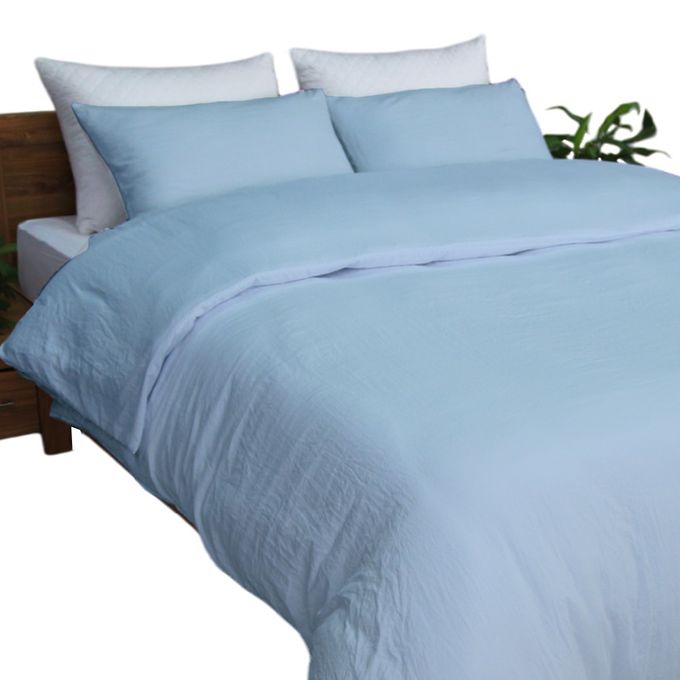DWIRTY Housse de couette BLEU Glacier + 2 taies Or (2places)