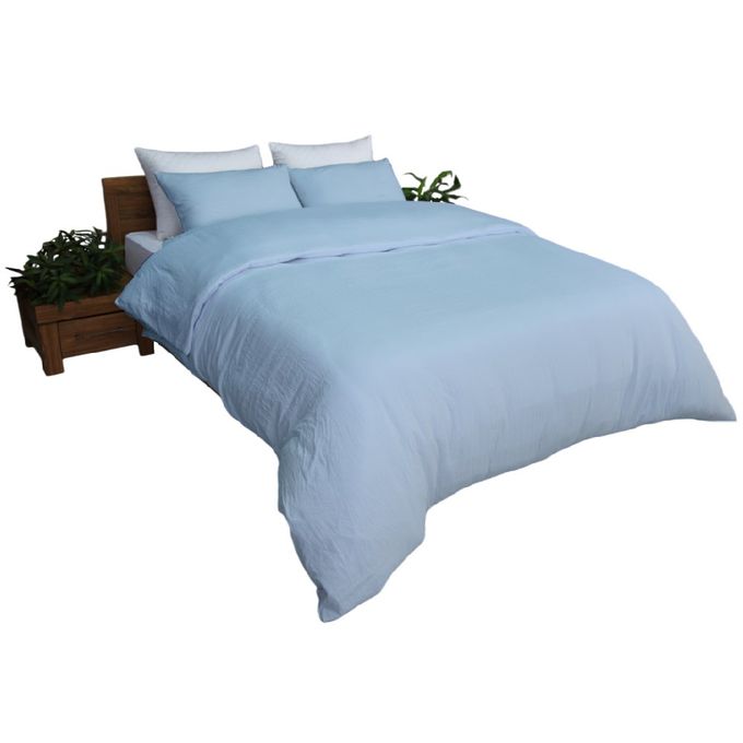 DWIRTY Housse de couette BLEU Glacier + 2 taies Or (2places)