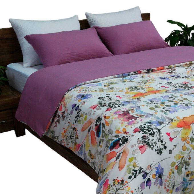 DWIRTY Housse de couette Double Face 'Jardin Secret' Antiallergique (2 places)+2TO Unies Offerts