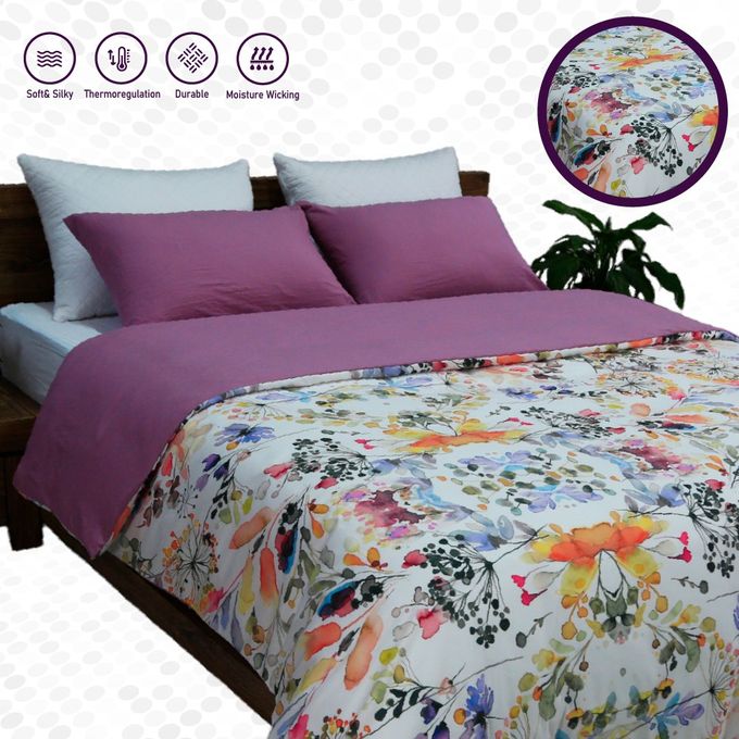 DWIRTY Housse de couette Double Face 'Jardin Secret' Antiallergique (2 places)+2TO Unies Offerts