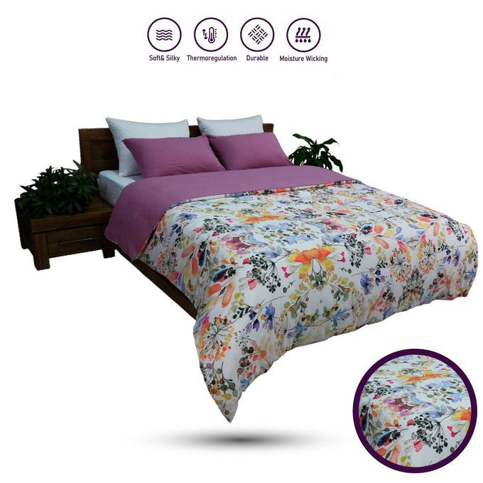 DWIRTY Housse de couette Double Face 'Jardin Secret' Antiallergique (2 places)+2TO Unies Offerts