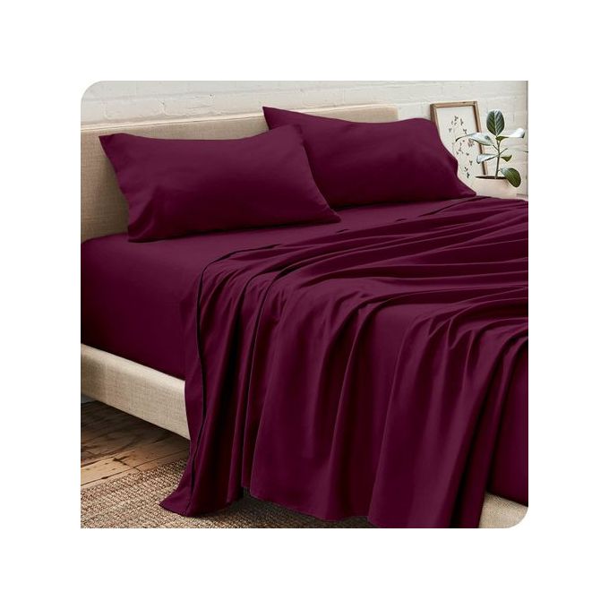 DWIRTY Pack Draps GRENAT : 2 Taies d’oreiller + Drap housse+ Drap plat (2 Places)