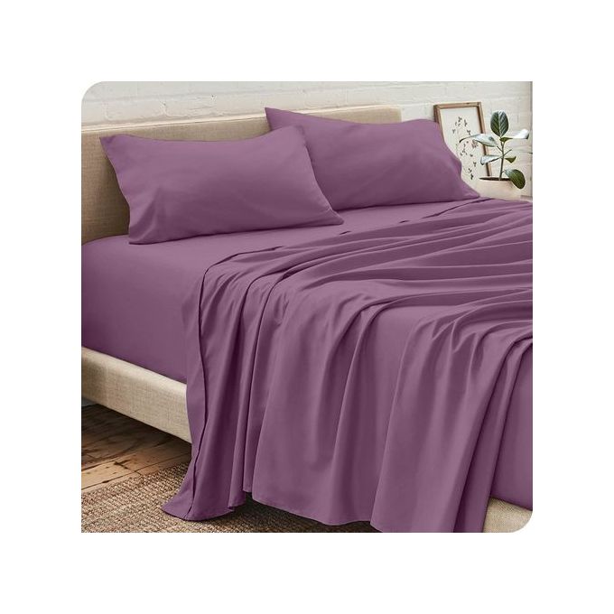 DWIRTY Pack Draps VIOLET : 2 Taies d’oreiller + Drap housse+ Drap plat (2 Places)