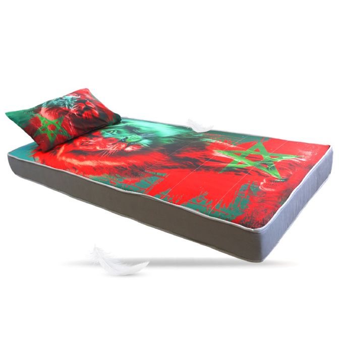 DWIRTY Pack Matelas Camping Lion d’Atlas :Mtls 1Place (190x90x15cm) + Oreiller + 1TO