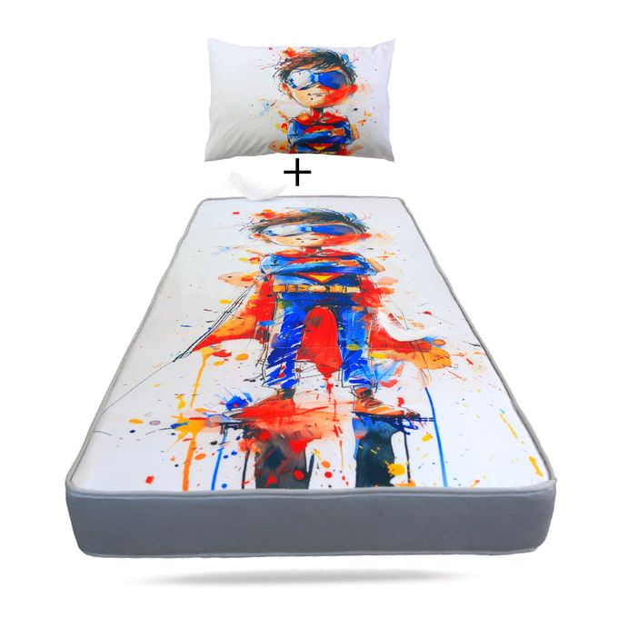 DWIRTY Pack Matelas Camping Super Héros : Mtls 1Place (190x90x15cm) + Oreiller + 1TO