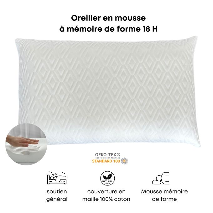 MAISON GOOD AND WELL Oreiller Medical en mousse à mémoire de forme 18 H