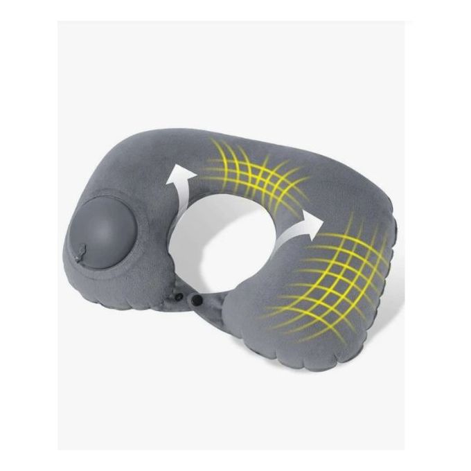 Oreiller en forme de U gris voyage gonflé portable pour extérieur