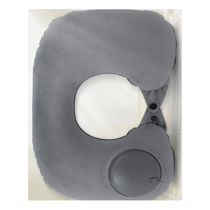Oreiller en forme de U gris voyage gonflé portable pour extérieur